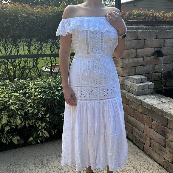 Lauren Ralph Lauren white off the shoulder embroidered eyelet dress - Picture 2 of 16